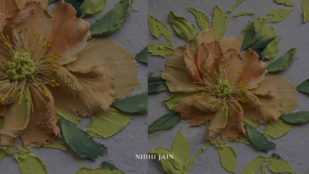 Russian Sculpture Painting: Pollen flower // 3D Pollen Flower with leaves // stencil wooden base