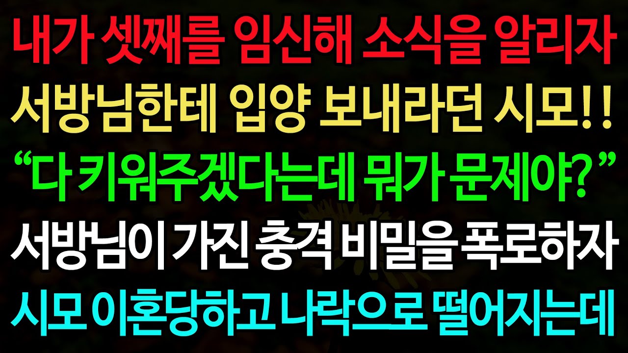 실화사연-내가 셋째를 임신해 소식을 알리자 서방님한테 입양 보내라던 시모!!  “다 키워주겠다는데 뭐가 문제야?” /실화사연/신청사연/사이다썰/반전사연/사연라디오