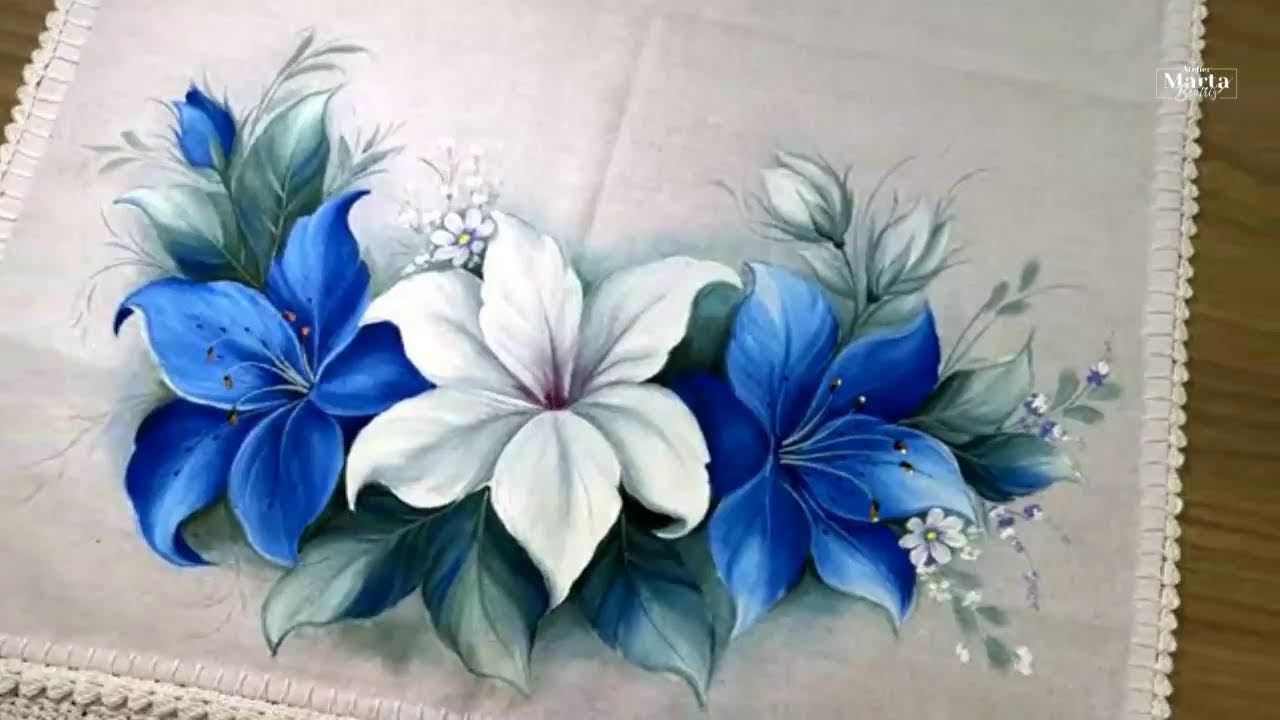 Como pintar arranjo com Lírios Azul e Branco- Café com arte 