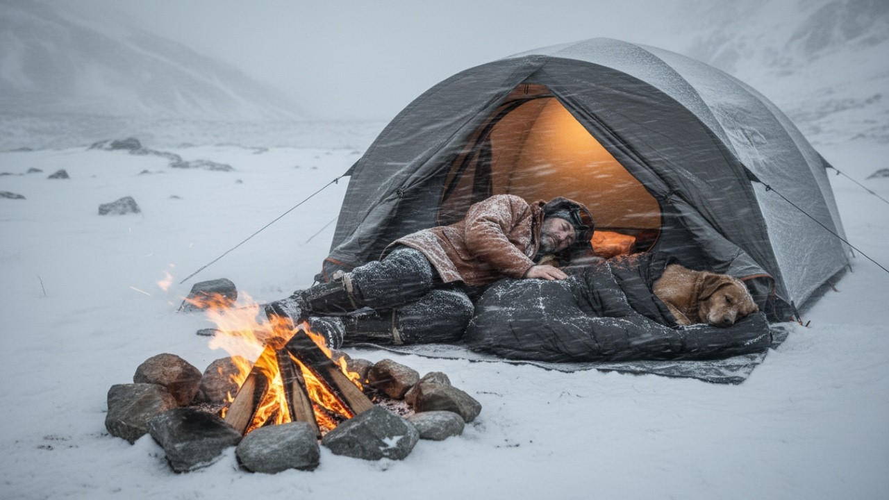 Blizzard Mountain Camping with My Dog · Polar Expedition Inflatable Tent · Wind Pressure ASMR