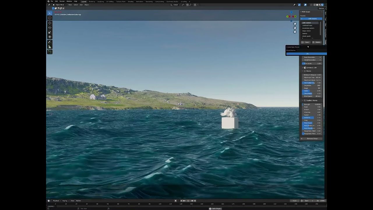 'Physical Open Waters' Blender addon UI demo