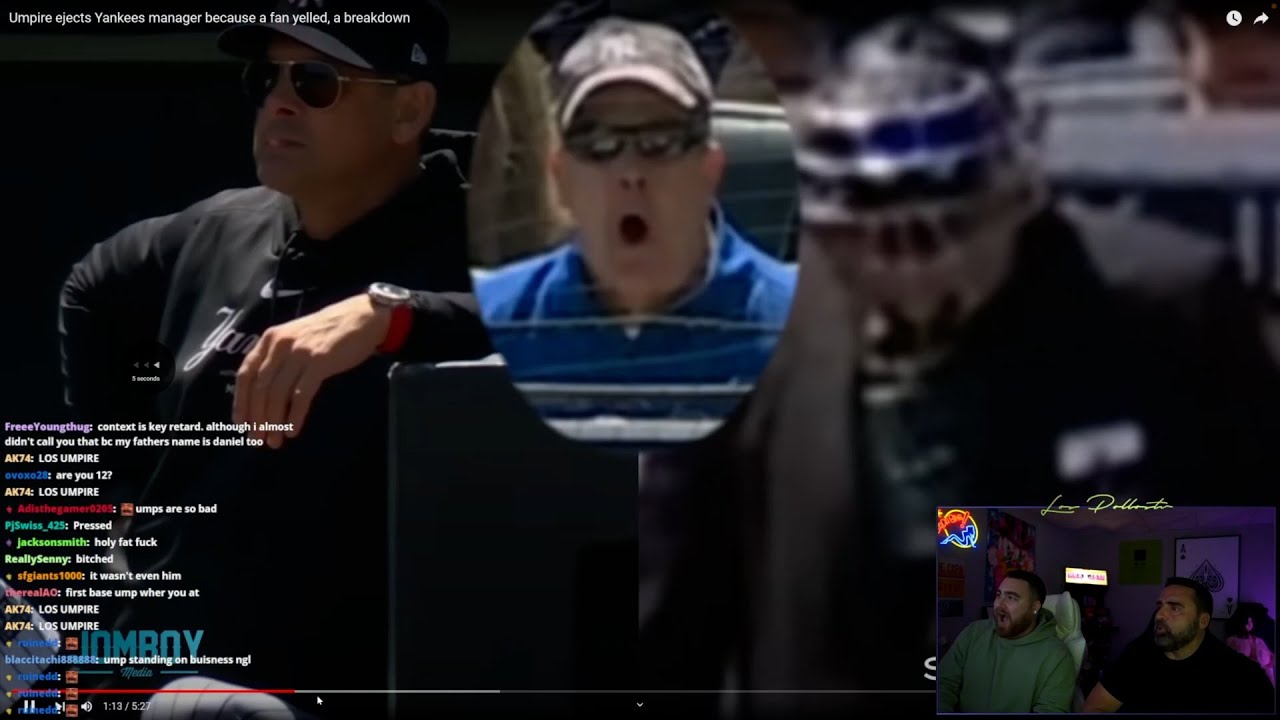 LosPollosTV and Wad react to Umpire eject Yankees manager because a fan yelled! (Jomboy Media)