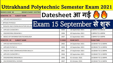 Uttrakhand Polytechnic Semester Exam 2021 Datesheet | Semester Exam and Back Exam Datesheet 2021