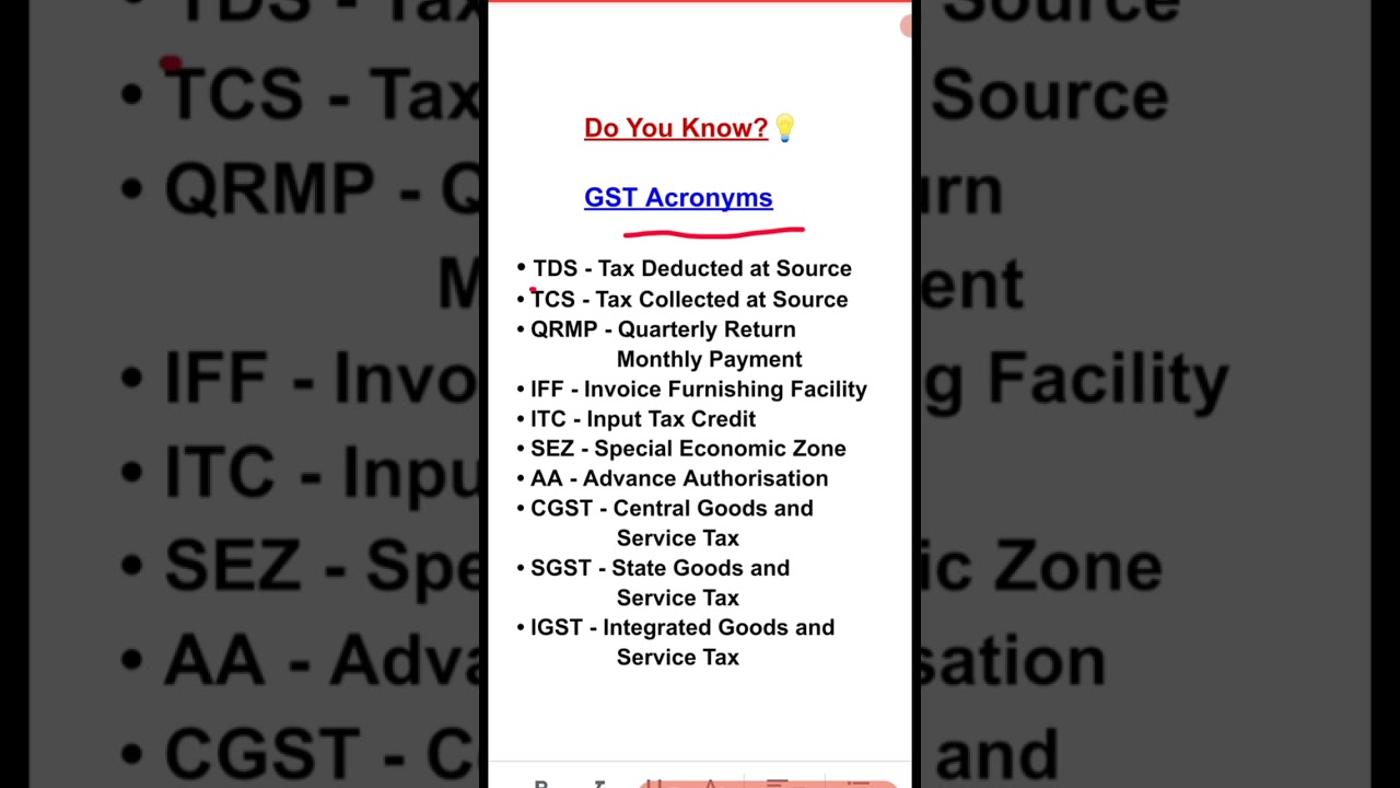 GST Acronyms Finance Full Form Of TDS, TCS, ITC, SEZ, CGST, SGST