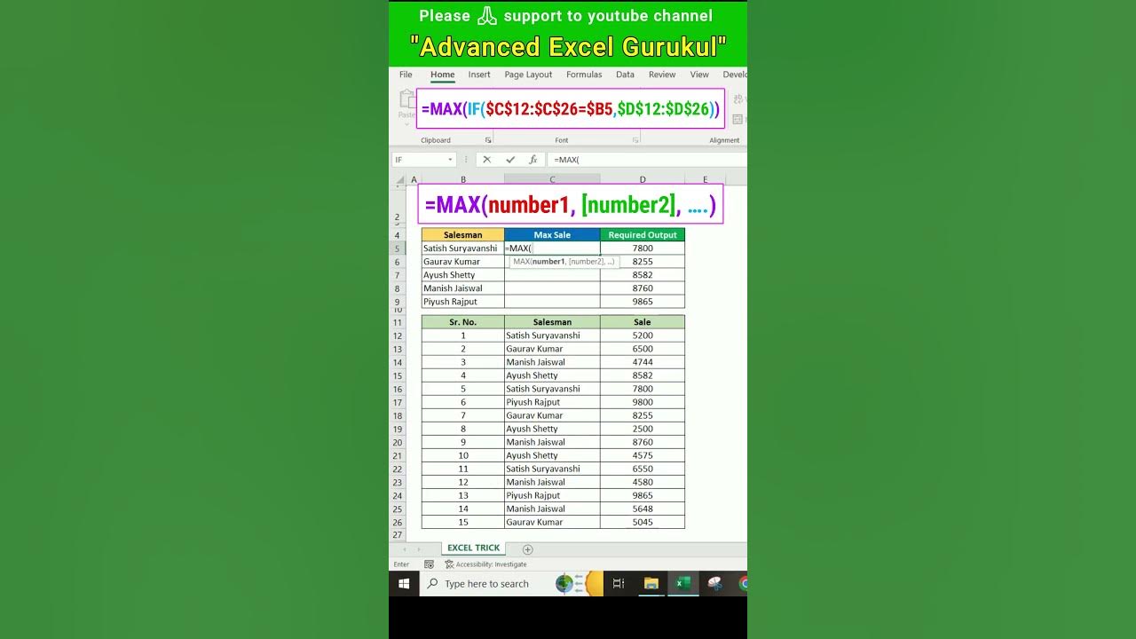  find highest sales for repeated names with max if formula excel