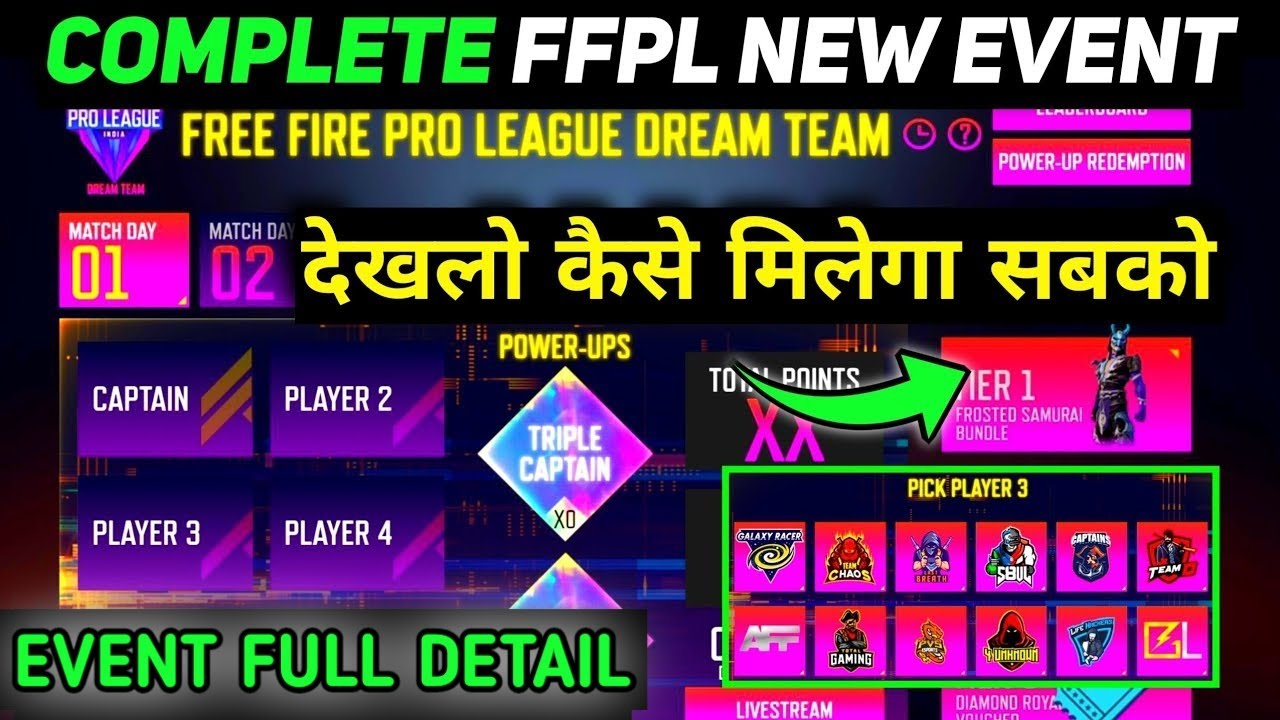 FREE FIRE PRO LEAGUE DREAM TEAM EVENT FULL DETAIL - FFPL DREAM TEAM CHALLENGE - FFPL REDEEM CODE