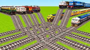 8 TRAINS FACE TO FACE CROSSING ON CRAZY SPEED BUMPS & HIGH PLACE RAILROAD TRACKS|▶️ Train simulator|