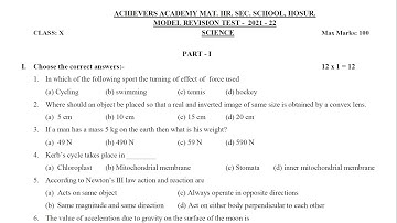 10th Science First Revision Test Model Question Paper EM 2021 - 2022 | 10th Science 1st Revision -22