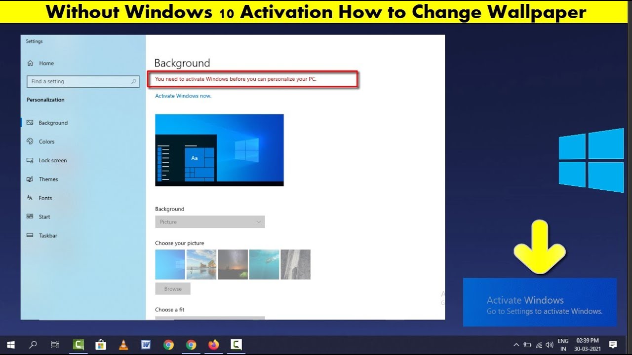 how to change wallpaper without activating windows