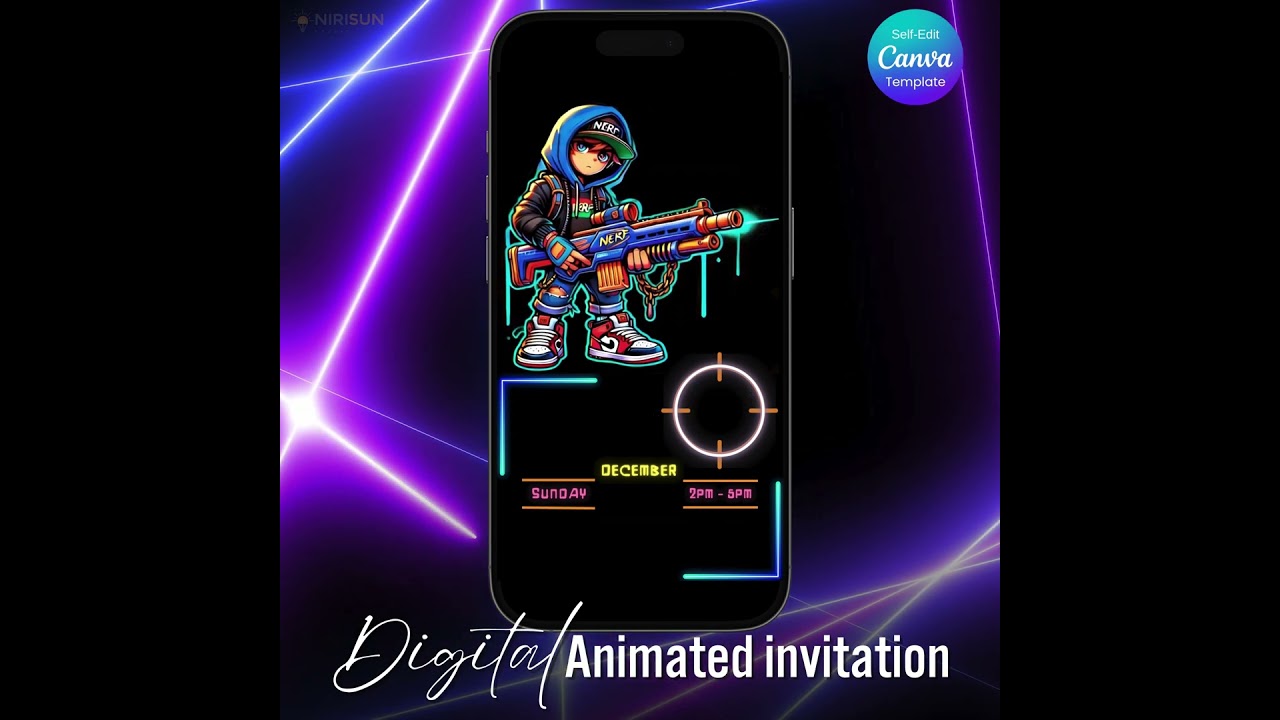 Nerf  Battle Birthday Invitation –  