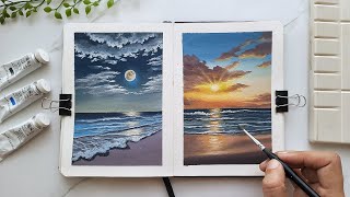 : Sunset Gouache Painting ||Step by Step Tutorial ||Easy painting for beginners