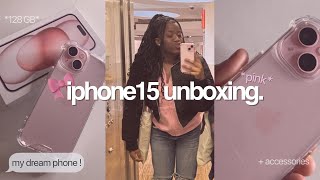 UNBOXING MY NEW IPHONE 15 PINK (128gb) 🎀 + accessories! | aesthetic unboxing & asmr