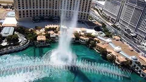 Bellagio Fountains from top of Eiffel Tower at Paris Las Vegas HD
