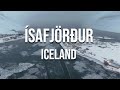 Flying over safjrur iceland during winter