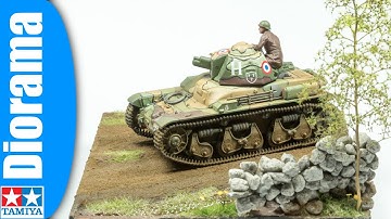 Build a simple dirt road diorama (road, stone wall, ditch, grass, tree)