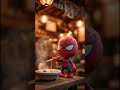 Spiderman's son is hungry for noodles