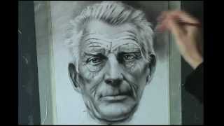 Speed drawing portrait of Samuel Beckett. Dry brush. Learn How to Draw Portrait.You Tube.Google