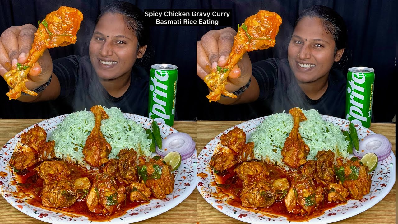 Spicy Chicken Gravy Curry, Basmati Rice Eating Challenge | Video 187