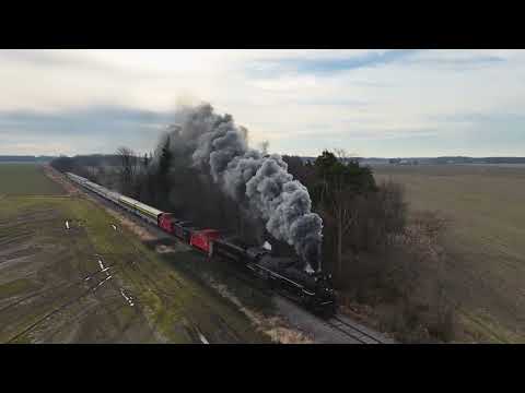 Aerial video of the 1225 / Pere Marquette Locomotive
