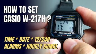 How to Set Casio W217H : Time, Date, Alarm ( W217, W217H )