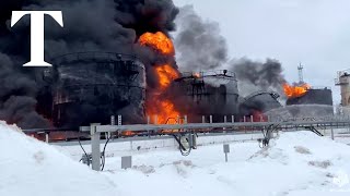 Russian Oil Depot Catches Fire After Ukrainian Drone Downed