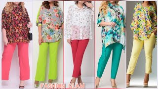 New Floral Print Tunic Top With Contrast Fitted Crop Pants Outfits