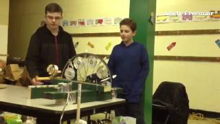 Adam Dachenhausen and Ryan Seller demonstrate their creative machine.