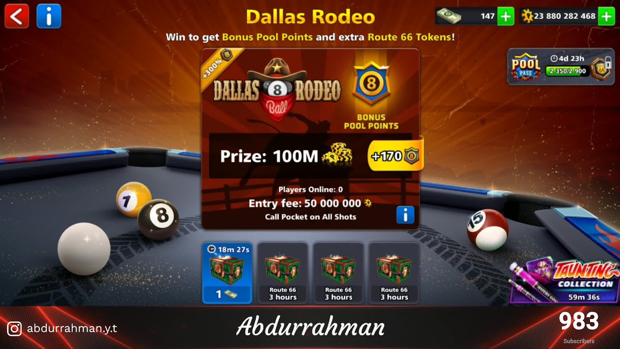 Dallas Rodeo Pool ๐ด LIVE ๐ฑ DALLAS RODEO ๐ค Route 66 Season ๐ชง 8 Ball Pool - YouTube