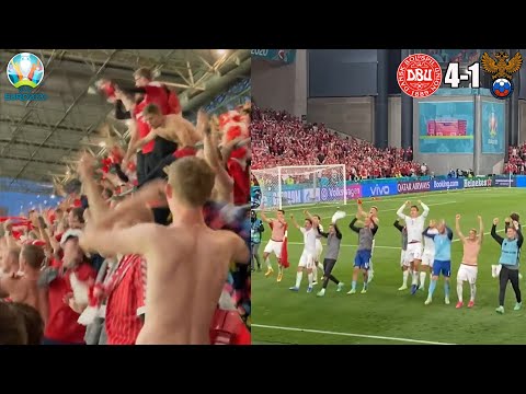 Denmark Fans and the Team Celebrate Together after Reaching the Knockout Stage at the EUROS 2021