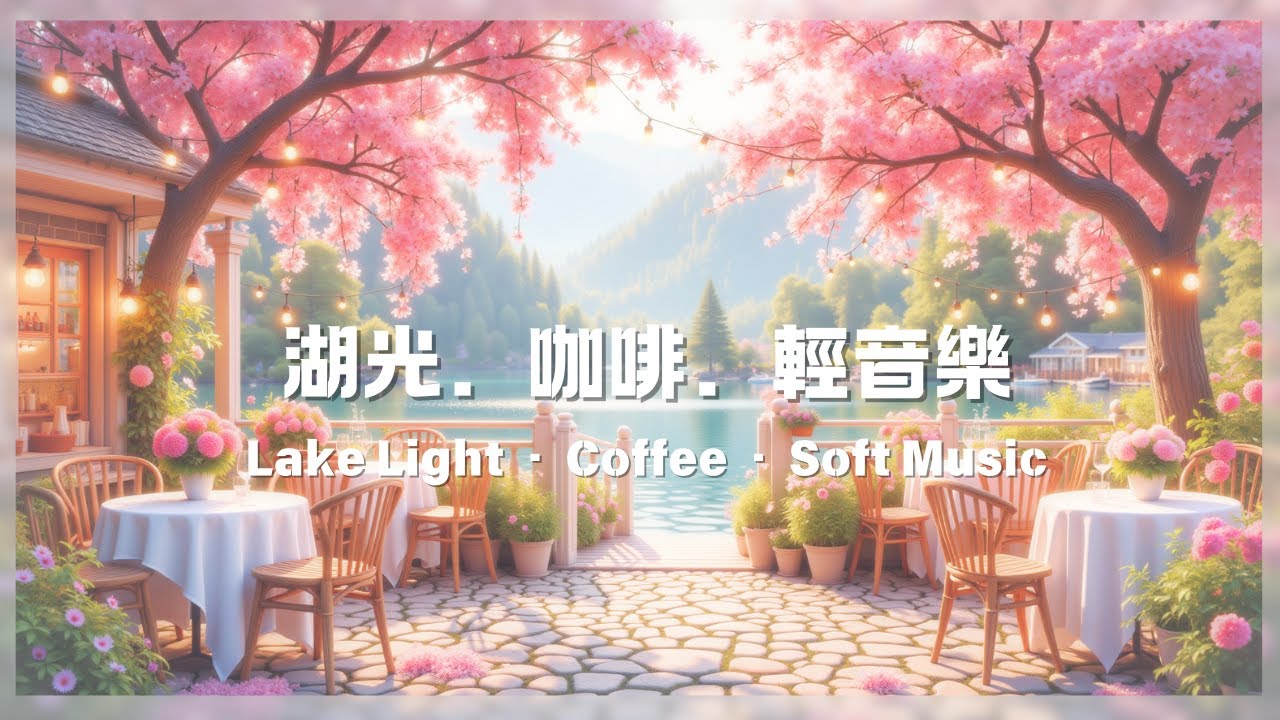 湖光．咖啡．輕音樂 Lake Light · Coffee · Soft Music | 柔和輕音樂 | 午後的湖畔咖啡香與音符交織,粉櫻飄落，湖光閃爍，讓人沉醉的旋律,伴你度過寧靜的放鬆時刻