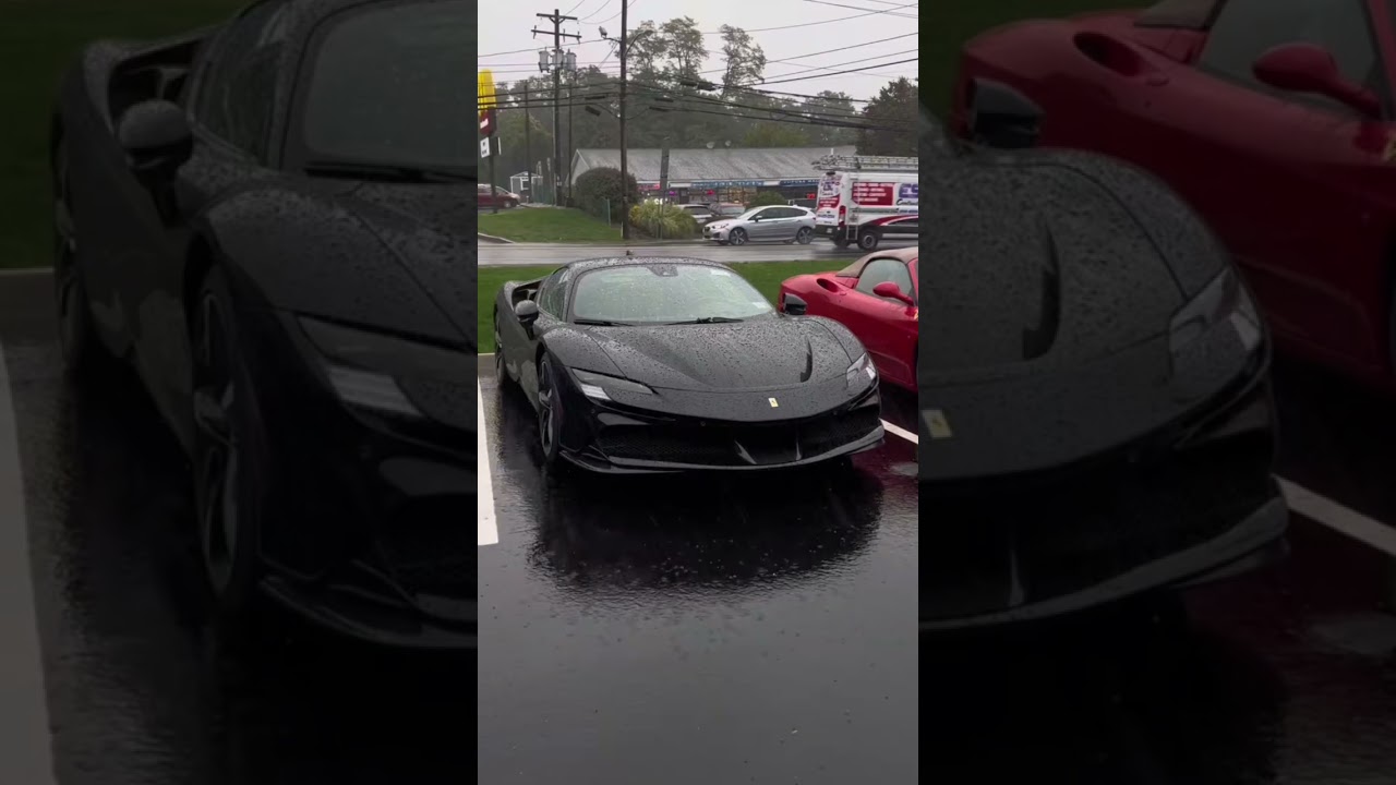 Ferrari SF90 chilling in the rain 🖤☂️🎥  