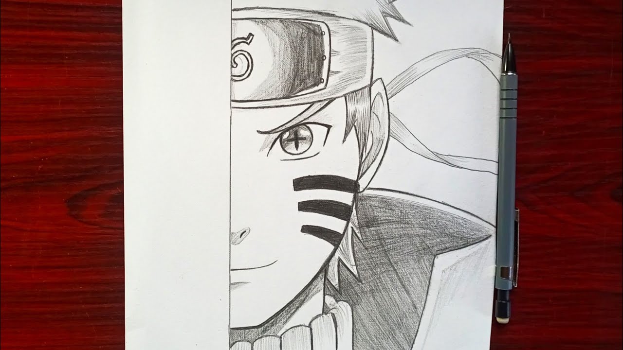 How to draw Naruto half face step by step