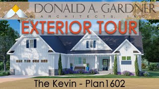 Modest house plan with modern farmhouse style and three bedrooms | The Kevin