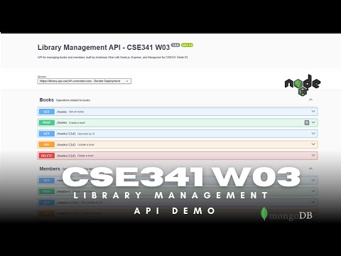 CSE341 W03 Project: Library API Demo by Anderson Okai | CRUD Operations