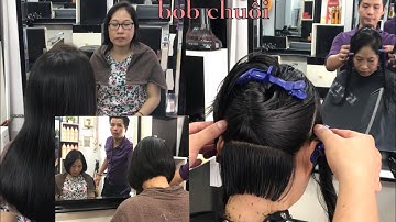 Cắt ngang chuối nhẹ cho người lớn tuổi - Beautiful Bob haircut tutorial