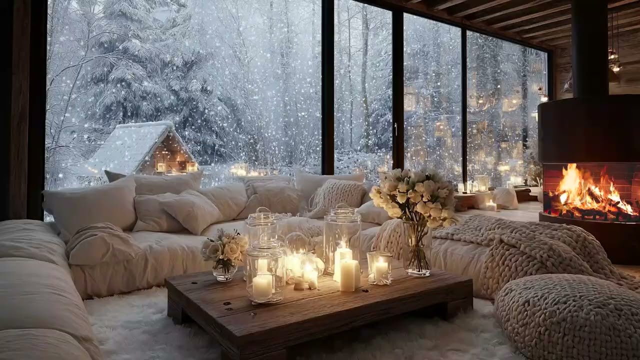 Relaxing Piano Fire Ambience | Warm Cozy Room for Deep Sleep