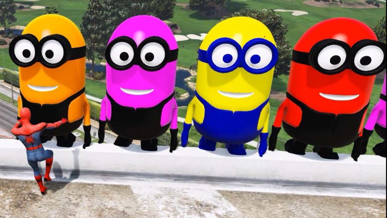 GTA 5 Epic Ragdolls RED SPIDERMAN VS RED MINION VS GREEN MINIONEuphoria Physics & Funny Fails