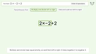 Order of Operations: Solve 2(-2)+2 step-by-step solution