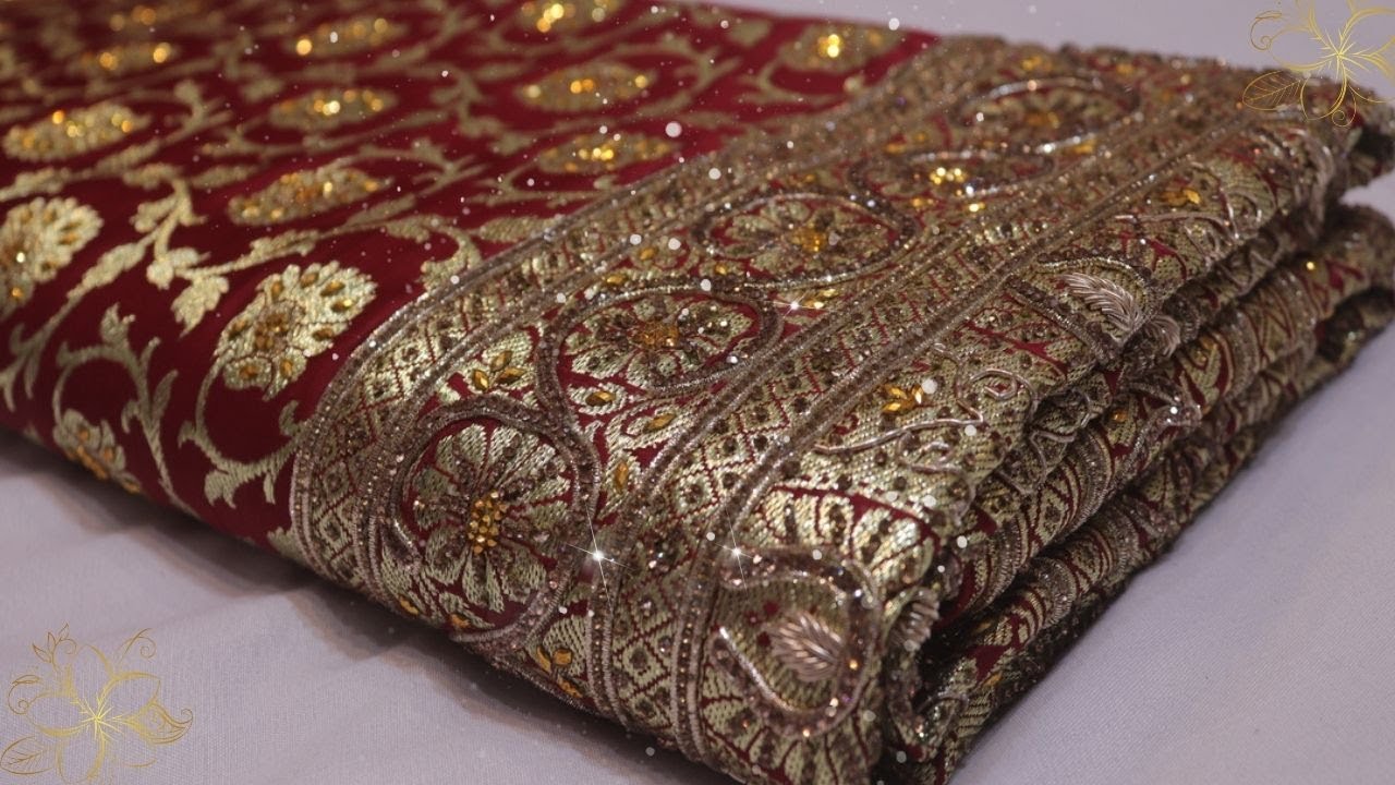 ARNG-4146 “The Sangria Red” Premium Banarasi Silk Saree||Silk||Golden Zari||Zardozi||Crystals