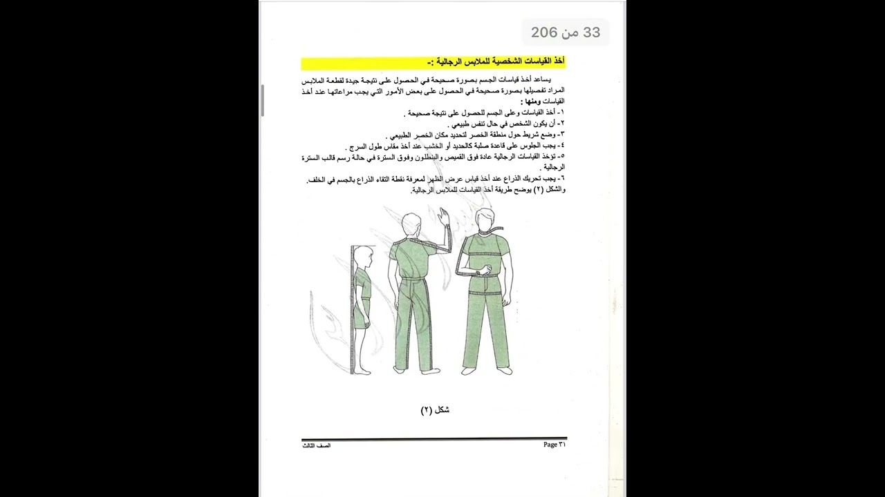 شرح مادة التفصيل والخياطة فنون تطبيقية ( الفصل الاول ) الدرس الثالث