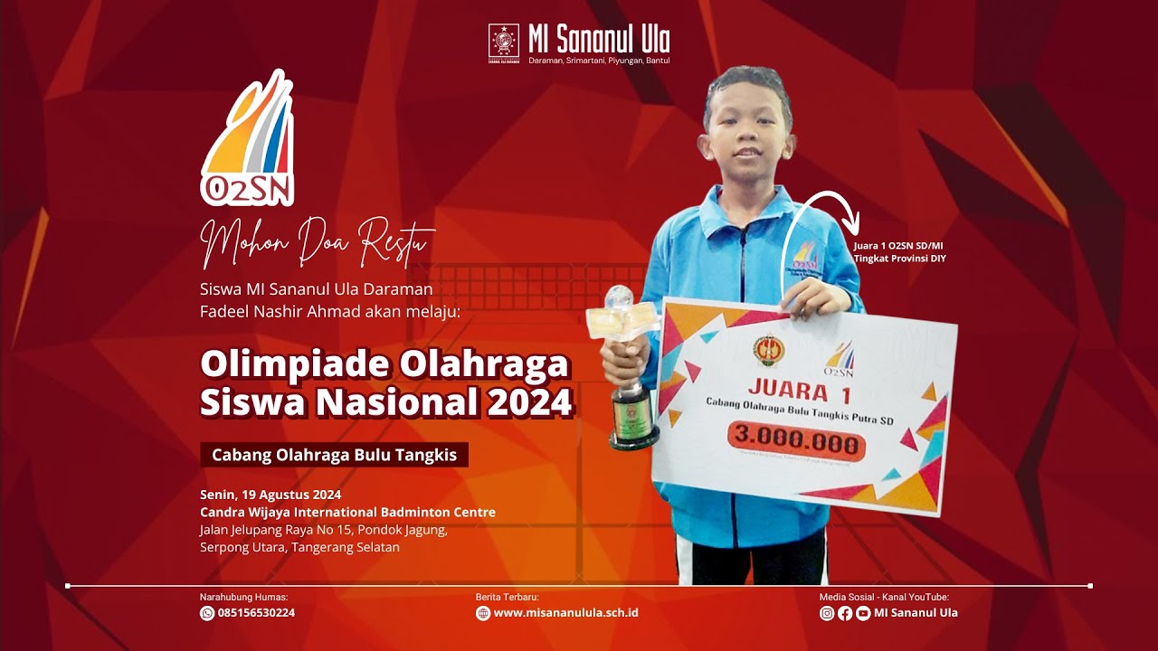Live Streaming Hari Kedua O2SN 2024 - Cabor Bulu Tangkis MI Sananul Ula ...