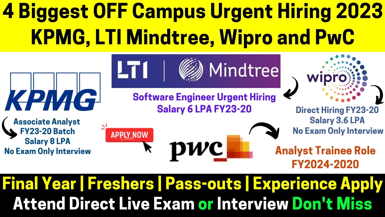KPMG LTI Mindtree Wipro PwC Started Off Campus Direct Hiring 2024-2020 ...