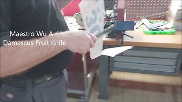 Paper Cut Test with Maestro Wu A-1 Damascus Fruit Knife - Jende Industries