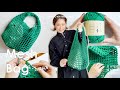 【かぎ針編み】方眼編みのワンハンドルメッシュバッグ完成しました。ケリーグリーンがおしゃれ~ How to make mesh bag.~