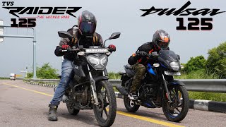 TVS Raider 125 vs Bajaj Pulsar 125  Drag Race