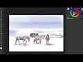 Watercolor Painting of Palouse Horses in the Snow