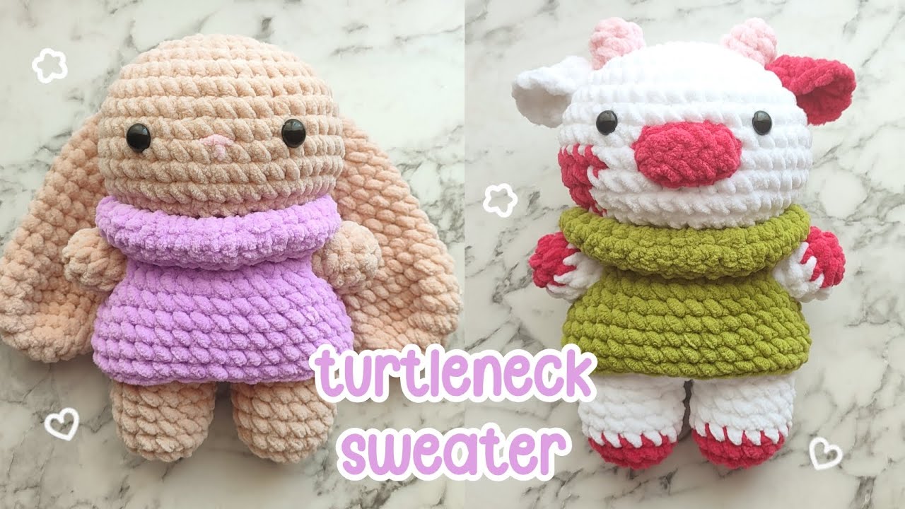 💜🐰Bunny/Cow in Turtleneck Sweater Crochet/Amigurumi Tutorial|Easy, cute and free pattern|💚🐮