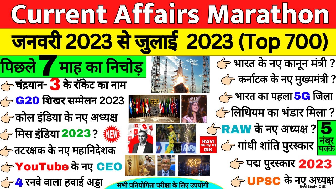 Current Affairs 2023 Marathon | January To July 2023 | Last 7 Month ...