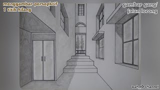 gambar gang diperkotaan | perspektif 1 titik hilang | 1 point perspective drawing | @wah_ID channel