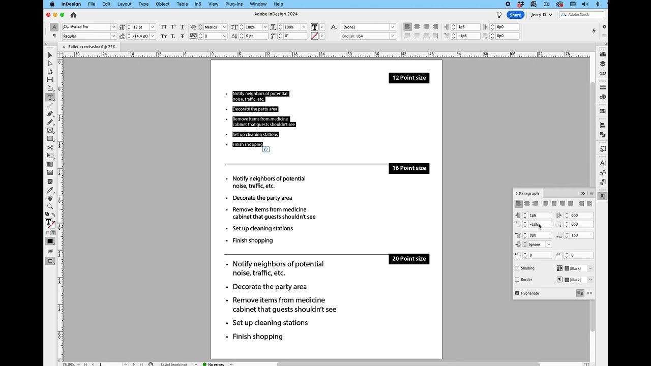 Bullet spacing between text
